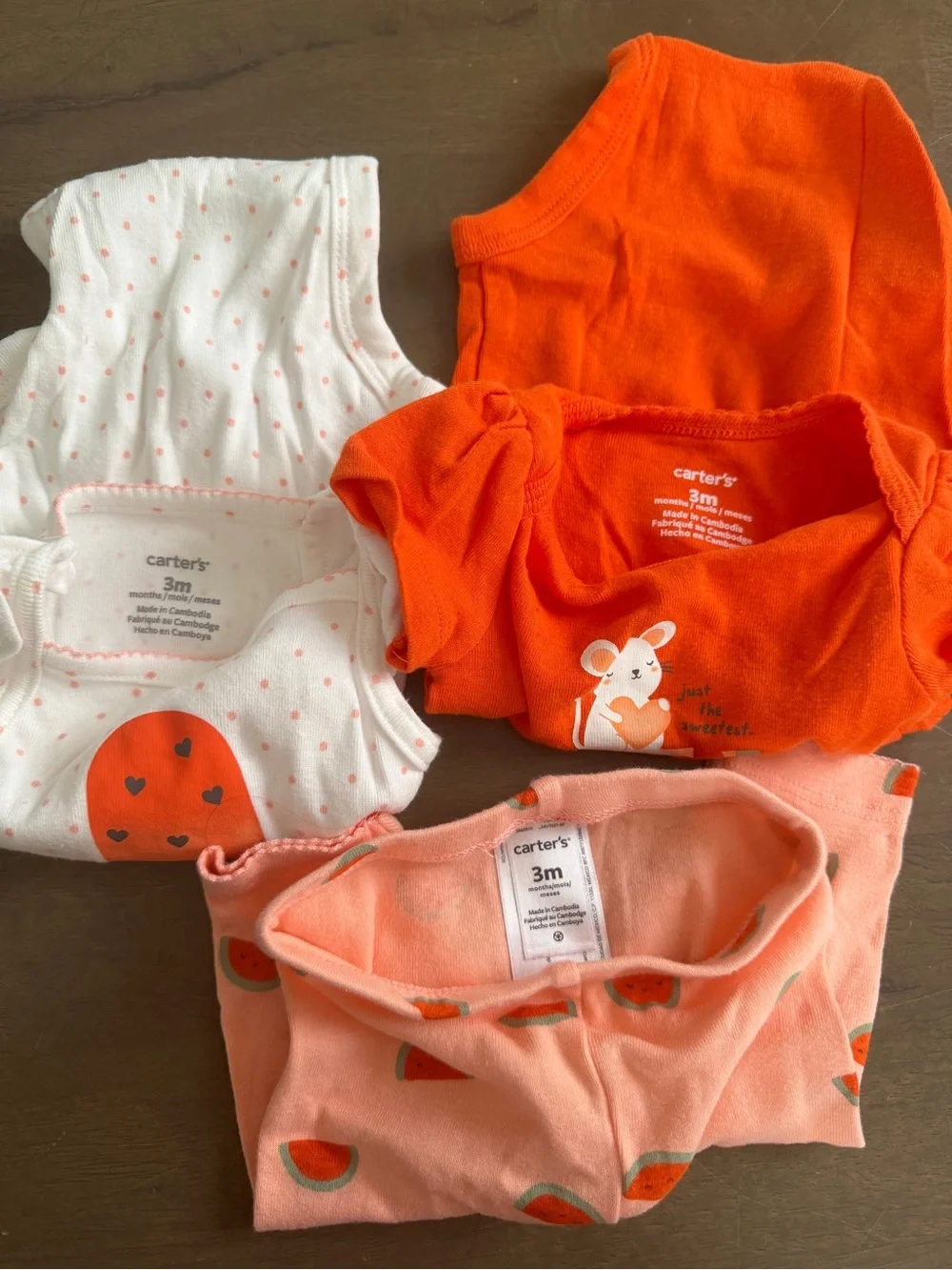 Carter's Baby 3M 3pc Cotton Knit Fruit Mouse Short Sleeve Bodysuit Leggings